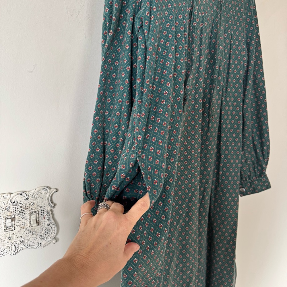 Vintage 80s Laura Ashley Flannel Green Patterned Dress Pockets 10 - Picture 3 of 7